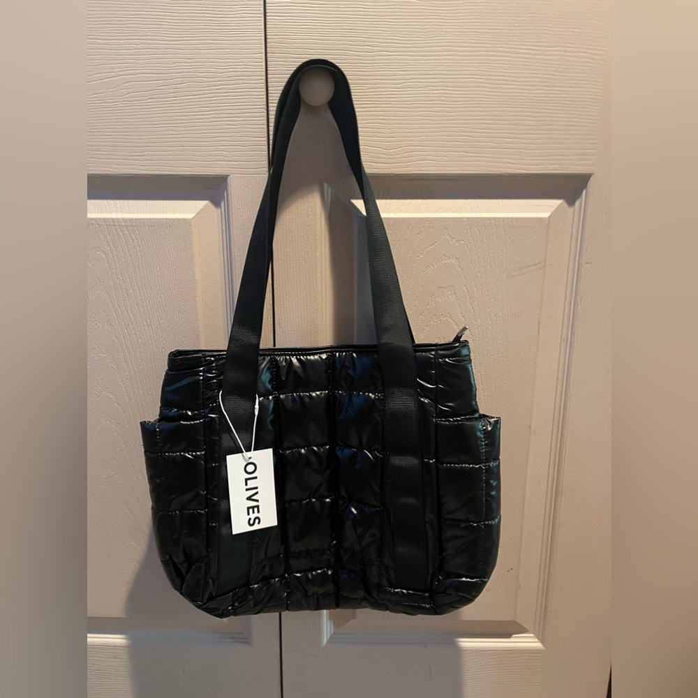 Think Olives Satin Black Tote